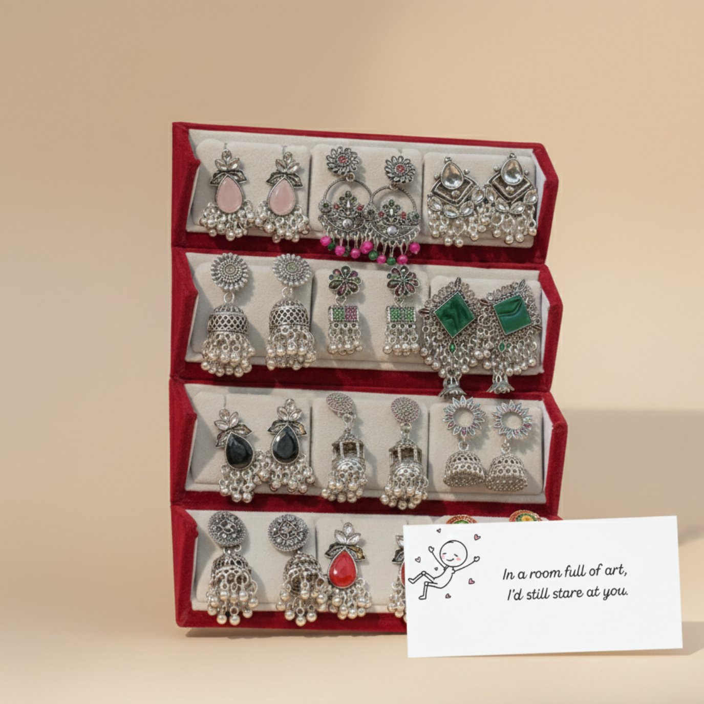 Set Of 12 Earrings With Folding Jewellery Box