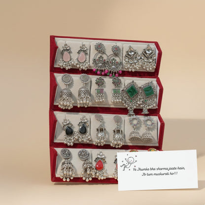 Set Of 12 Earrings With Folding Jewellery Box
