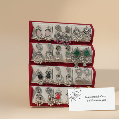 Set Of 12 Earrings With Folding Jewellery Box