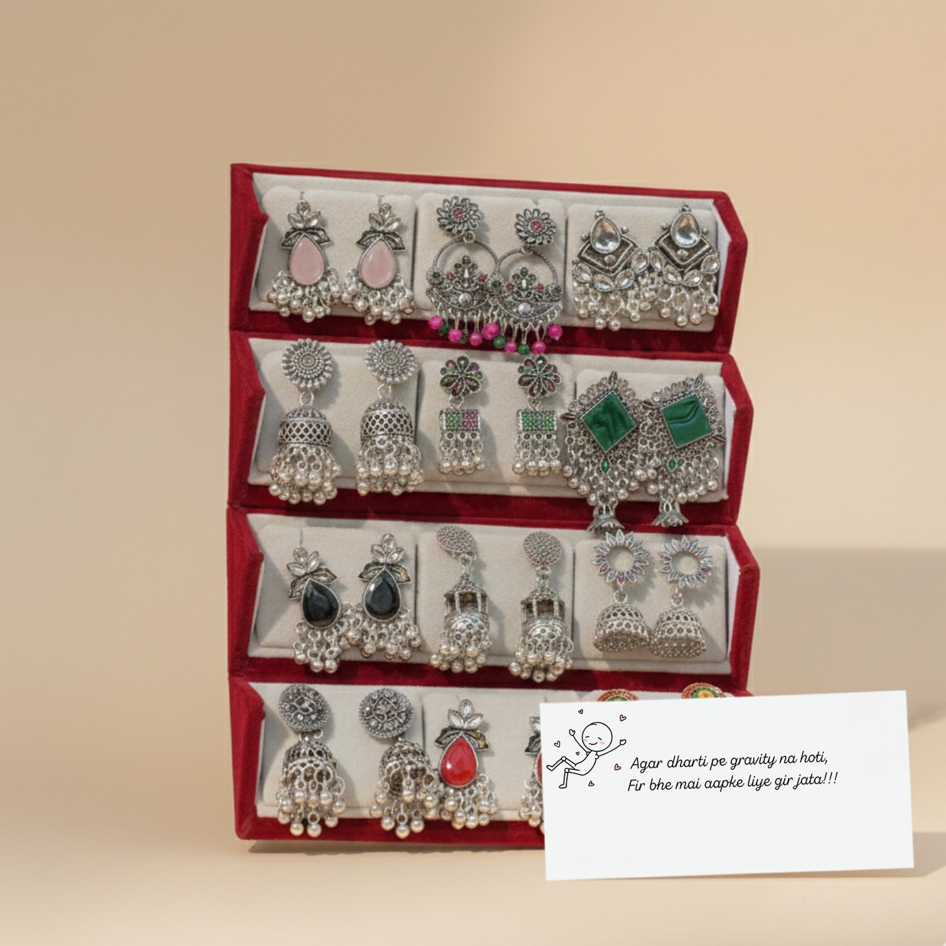 Set Of 12 Earrings With Folding Jewellery Box