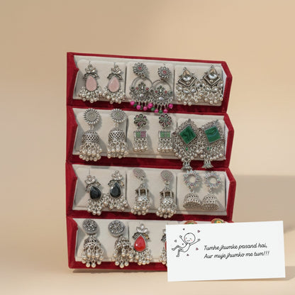 Set Of 12 Earrings With Folding Jewellery Box